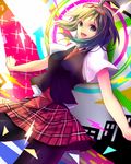  aoi_(kirabosi105) black_legwear blue_eyes dutch_angle goggles goggles_on_head green_hair gumi looking_at_viewer necktie pantyhose setsuna_trip_(vocaloid) short_hair skirt solo vocaloid 