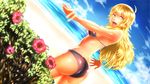  ass beach bikini blonde_hair blue_eyes dara flowers hoshii_miki idolmaster long_hair sideboob swimsuit 