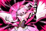  aino_megumi bow cape cure_lovely energy glowing glowing_eyes hair_ornament happinesscharge_precure! heart heart_hair_ornament kurotsuki_usagi long_hair mazinkaiser out_of_character parody pink pink_bow pink_hair pink_skirt ponytail precure ribbon skirt solo wrist_cuffs 