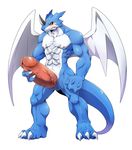  anthro balls biceps big_muscles big_penis blue_skin censored claws digimon dragon erection exveemon harusuke horn hyper male muscles nipples nude pecs penis red_eyes reptile scalie wings 
