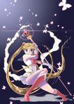  back_bow bishoujo_senshi_sailor_moon blue_eyes blue_sailor_collar boots bow bug butterfly double_bun elbow_gloves gloves hair_ornament hairclip holding holding_staff insect knee_boots long_hair pose red_bow red_footwear sailor_collar sailor_moon sailor_senshi_uniform serious sleeveless solo spiral_heart_moon_rod staff super_sailor_moon tsukino_usagi twintails very_long_hair white_gloves yousukou_(chinsukou) 