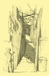  alley concept_art dog guts_(kill_la_kill) kill_la_kill mankanshoku_mako official_art school_uniform serafuku sketch stairs trash_can yoshinari_you 