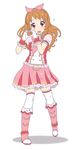  aikatsu! aikatsu!_(series) blush boots bow brown_hair flying_sweatdrops full_body heart heart_hands mattaku_mousuke oozora_akari open_mouth pink pink_bow pink_footwear simple_background skirt solo thighhighs wavy_mouth white_background white_legwear 