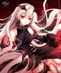  anchorage_oni bare_shoulders commentary_request elbow_gloves gloves glowing glowing_eyes kantai_collection long_hair pale_skin red_eyes shinkaisei-kan silver_hair solo toosaka_asagi 
