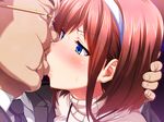  1boy 1girl asaoka_genzo blue_eyes character_request fat fat_man game_cg glasses hinomoto_koharu kedamono-tachi_no_sumu_ie_de kiss old_man pin-point pink_hair short_hair takeda_hiromitsu ugly_man wrinkles 