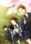  2girls black_hair brown_eyes brown_hair chitanda_eru fukube_satoshi gakuran green_eyes hyouka ibara_mayaka long_hair multiple_boys multiple_girls oreki_houtarou pink_eyes purple_eyes rito453 school_uniform serafuku short_hair 