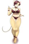  big_breasts bra breasts cleavage clothed clothing collar female hair hi_res hindpaw lingerie looking_at_viewer mammal mouse nails navel panties paws plain_background red_eyes red_hair red_lips red_nose rodent sageblk short_hair solo standing thehypestedsage thick_thighs thigh_gap thighs underwear white_background 