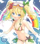  :d atori bad_id bad_pixiv_id bikini blonde_hair blue_eyes bug butterfly cowboy_shot diving_mask flower hair_flower hair_ornament hibiscus highres insect long_hair open_mouth original outstretched_arms smile snorkel solo spread_arms swimsuit twintails 