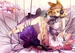  animal_ears barefoot biiji black_eyes blonde_hair bow dress flowers headphones short_hair touhou toyosatomimi_no_miko wristwear 