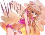  adapted_costume bikini blue_eyes breasts brown_hair character_name eyelashes houjou_hibiki kagehi_no_loo long_hair looking_at_viewer medium_breasts open_mouth precure solo suite_precure swimsuit 