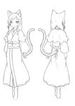  animal_ears cat_ears cat_tail greyscale haruakira_rika japanese_clothes kimono minaha_(playjoe2005) monochrome obi original sash sketch smile solo tail 