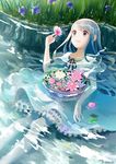  bad_id bad_pixiv_id blue_eyes blue_hair dress flower long_hair original piyo_(piyona) smile solo water 