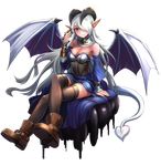  boots breasts cleavage crossed_legs demon_girl demon_tail demon_wings full_body hair_over_one_eye highres horns ilassa_(elh) lilim_(monster_girl_encyclopedia) long_hair maritan_(pixelmaritan) medium_breasts monster_girl_encyclopedia original pointy_ears red_eyes solo succubus tail thighhighs transparent_background white_hair wings 