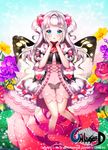  aile_(crossroads) blue_eyes blush butterfly_wings character_request dress flower hands_on_own_cheeks hands_on_own_face long_hair looking_at_viewer navel open_mouth panties puffy_sleeves rose see-through short_sleeves solo underwear unleashed white_hair wings 