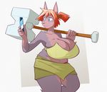  anthro big_breasts breasts cellphone female hammer huge_breasts hyper hyper_breasts invalid_tag mammal phone solo unknown_artist 