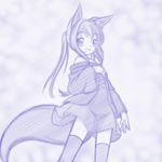  animal_ears fox_ears fox_tail long_hair looking_at_viewer minaha_(playjoe2005) monochrome original sketch smile solo tail thighhighs 