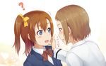  ? blazer blue_eyes blush brown_hair green_eyes hand_on_another's_face heart highres hino_taka jacket kira_tsubasa kousaka_honoka looking_at_another love_live! love_live!_school_idol_project multiple_girls one_side_up open_mouth otonokizaka_school_uniform school_uniform short_hair smile utx_school_uniform yuri 