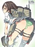  artist_name ass bent_over brown_eyes brown_hair from_behind gloves green_panties hairband kantai_collection looking_back mecha_musume open_mouth panties pleated_skirt school_uniform serafuku sketch skirt solo super_zombie tanikaze_(kantai_collection) thigh_strap underwear white_gloves 