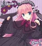  1girl bow clothed flower goth gothic gothic_lolita green_eyes k-books lolita_fashion long_hair pink_hair wide_sleeves 