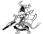  adapted_costume alternate_headwear alternate_headwear_length axe battle_axe greyscale highres invader monochrome mononobe_no_futo solo touhou viking weapon 