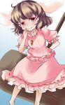  :3 animal_ears bad_id bad_pixiv_id bunny_ears carrot carrot_necklace gradient gradient_background hammer highres inaba_tewi jewelry konata_gazel necklace pendant simple_background smile solo touhou 