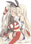  amatsukaze_(kantai_collection) anchor between_legs black_panties blade_(galaxist) blonde_hair blush boots brown_eyes chain dress elbow_gloves eye_contact face-to-face gloves grey_footwear hair_between_eyes hair_ornament hair_ribbon hairband highleg highleg_panties kantai_collection leg_lock long_hair long_sleeves looking_at_another multiple_girls open_mouth panties pleated_skirt ribbon sailor_dress school_uniform serafuku shimakaze_(kantai_collection) short_dress silver_hair simple_background skirt sleeveless striped striped_legwear thighhighs thong two_side_up underwear very_long_hair white_background white_gloves yuri zettai_ryouiki 