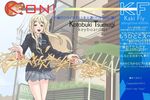  anime_location blonde_hair blue_eyes dandeleon eyebrows food french_fries guitar instrument k-on! kotobuki_tsumugi long_hair melt_(vocaloid) parody school_uniform skirt smile solo vocaloid 