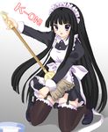  akiyama_mio alternate_costume black_eyes black_hair blush broom enmaided garter_belt k-on! kitagawa_mikio long_hair maid maid_headdress mary_janes shoes solo thighhighs 