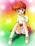  bad_id bad_pixiv_id blue_eyes child kazuki_mai magical_girl mahou_no_star_magical_emi orange_hair panties pantyshot pantyshot_(sitting) shoes short_hair sitting smile sneakers socks solo star underwear very_short_hair white_legwear white_panties zummy 