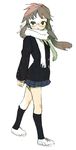  blush brown_hair copyright_request glasses long_hair mago scarf school_uniform skirt solo 