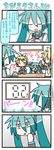  &gt;_&lt; 3girls 4koma :&lt; aqua_hair chibi chibi_miku closed_eyes comic hatsune_miku kagamine_len kagamine_rin karaoke microphone minami_(colorful_palette) multiple_girls music singing translated twintails vocaloid |_| 