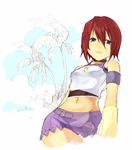  1girl blue_eyes breasts choker female girl kairi kingdom_hearts lowres navel outdoors red_hair redhead short_hair skirt sky small_breasts solo 