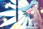  aqua_eyes aqua_hair bag hatsune_miku headphones long_hair looking_back mechanical_wings menou_kururu smile solo thighhighs twintails very_long_hair vocaloid wings 