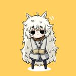  ahoge alpaca-san alpaca_ears animal_ears chibi coat eyebrows long_hair nekoyama original pantyhose skirt solo white_hair 