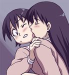  assertive azumanga_daiou black_hair licking lowres multiple_girls sakaki school_uniform shiwashiwa_no_kinchakubukuru takino_tomo tears yuri 