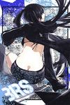  ass back bad_id bad_pixiv_id belt bikini_top black_hair black_rock_shooter black_rock_shooter_(character) blue_eyes butt_crack coat from_behind georges_meunier long_hair midriff shorts solo sword twintails weapon 