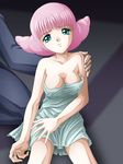  bad_id bad_pixiv_id bare_shoulders blue_eyes breasts cleavage elle_humn impossible_towel medium_breasts naked_towel pink_hair seisenshi_dunbine solo towel twintails zummy 