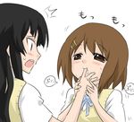  akiyama_mio black_eyes black_hair brown_eyes brown_hair finger_sucking hair_ornament hairclip hirasawa_yui k-on! long_hair multiple_girls oro_(zetsubou_girl) school_uniform short_hair yuri 