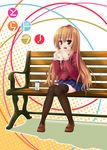  aisaka_taiga bench bread brown_eyes brown_hair food full_body kisaragi_miyu long_hair milk oohashi_high_school_uniform school_uniform sitting solo thighhighs toradora! 