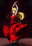  \m/ ahoge armpits blonde_hair dancing dress flamenco flower flower_in_mouth frills gathers highres hirosato hoshii_miki idolmaster idolmaster_(classic) long_hair mouth_hold red_dress rose solo spain 