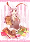  animal_ears backpack bad_id bad_pixiv_id bag black_legwear blazer book bunny_ears eraser jacket long_hair mechanical_pencil necktie nibante notebook pen pencil pencil_case purple_hair red_eyes reisen_udongein_inaba ruler school_uniform skirt solo thighhighs touhou 