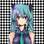  aqua_hair bare_shoulders colorized green_eyes hatsune_miku headset long_hair necktie riochan smile solo twintails vocaloid 