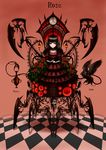  bird black_hair dress eagle flower gia gothic_lolita highres lolita_fashion mecha original red_flower red_rose rose skull solo 