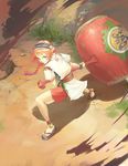  animal_ears anklet bad_id bad_pixiv_id bell blue_eyes braid clog_sandals hairband iceojin jewelry long_hair mallet orange_hair original ribbon-trimmed_clothes ribbon-trimmed_shorts ribbon-trimmed_sleeves ribbon_trim sandals shorts single_braid solo weapon 