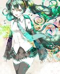  aqua_hair bad_id bad_pixiv_id bare_shoulders curly_hair detached_sleeves hatsune_miku kunimura_hakushi lips long_hair multicolored multicolored_eyes musical_note necktie open_mouth pale_skin signature skirt smile solo thighhighs twintails very_long_hair vocaloid zettai_ryouiki 