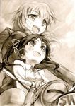  bad_id bad_pixiv_id bow breasts charlotte_e_yeager francesca_lucchini ground_vehicle highres kisetsu medium_breasts monochrome motor_vehicle motorcycle multiple_girls sepia small_breasts strike_witches world_witches_series 