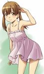  armpits bad_id bad_pixiv_id blush brown_eyes brown_hair child dress hands hourou_musuko long_hair salute sasa_kanako sawa_jaaji short_twintails smile solo twintails 