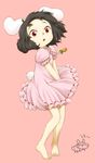  animal_ears barefoot black_hair bunny_ears bunny_tail carrot child feet highres inaba_tewi jewelry ohyo pendant red_eyes short_hair solo tail touhou 