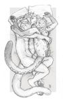  breasts dragon duo eyes_closed feline female horn knot legs_up leopard lying male mammal nude on_side penetration penis pussy sex sketch straight tanuki_(artist) vaginal vaginal_penetration 