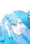  :t absurdres against_fourth_wall against_glass aqua_eyes bad_id bad_pixiv_id blonde_hair blue_eyes cheek_press ene_(kagerou_project) exwheel fourth_wall headphones highres jacket kagerou_project looking_at_viewer short_hair sleeves_past_fingers sleeves_past_wrists solo track_jacket twintails white_background 